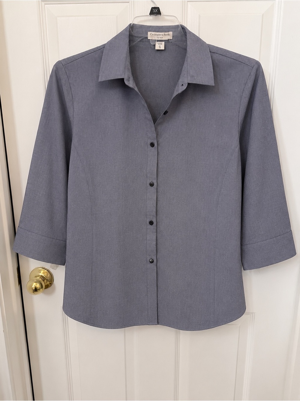 Coldwater Creek Blue-Grey Button Front 3/4 Sleeve Blouse